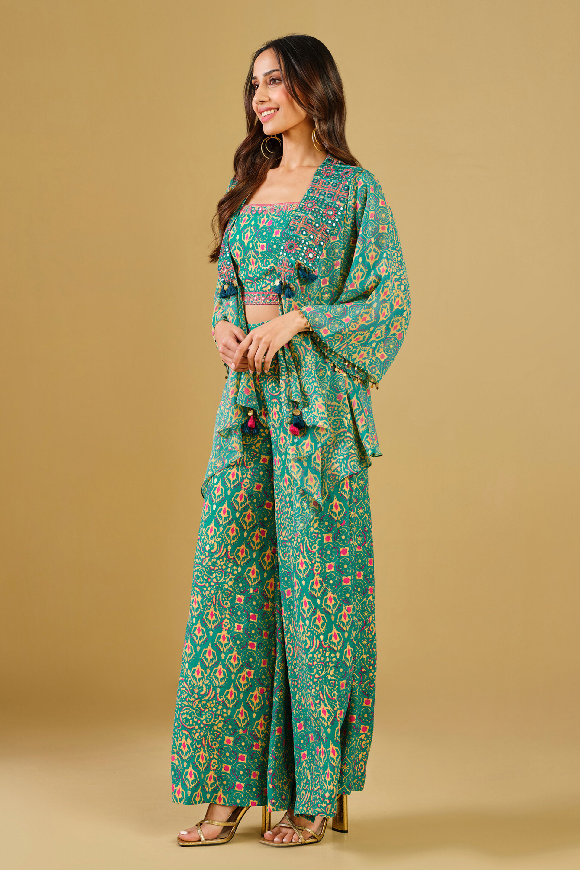 Teal Festive Crop Top Co-ord, Teal, image 10